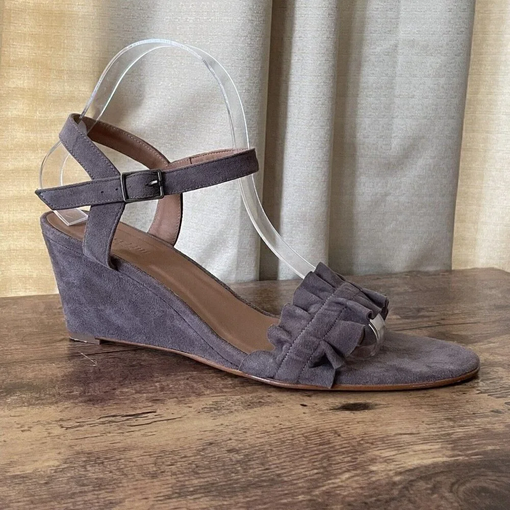 Garnet Hill Womens Wedge Heel Sz 40 US 10 Taupe Suede Leather Strappy Open Toe